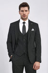 Striped Single Button with Vested Black Mens Suit - Wessi