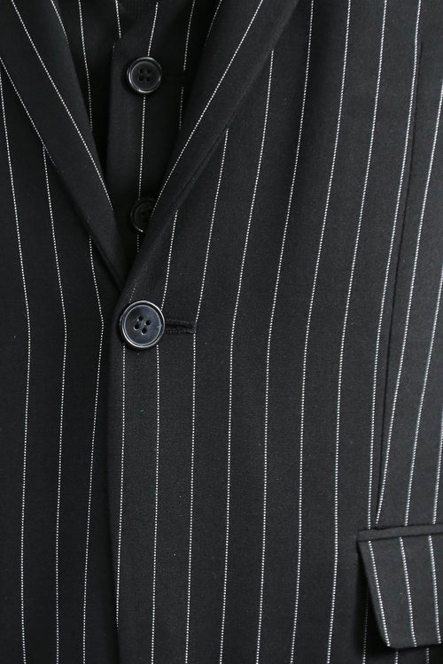 Striped Single Button with Vested Black Mens Suit - Wessi