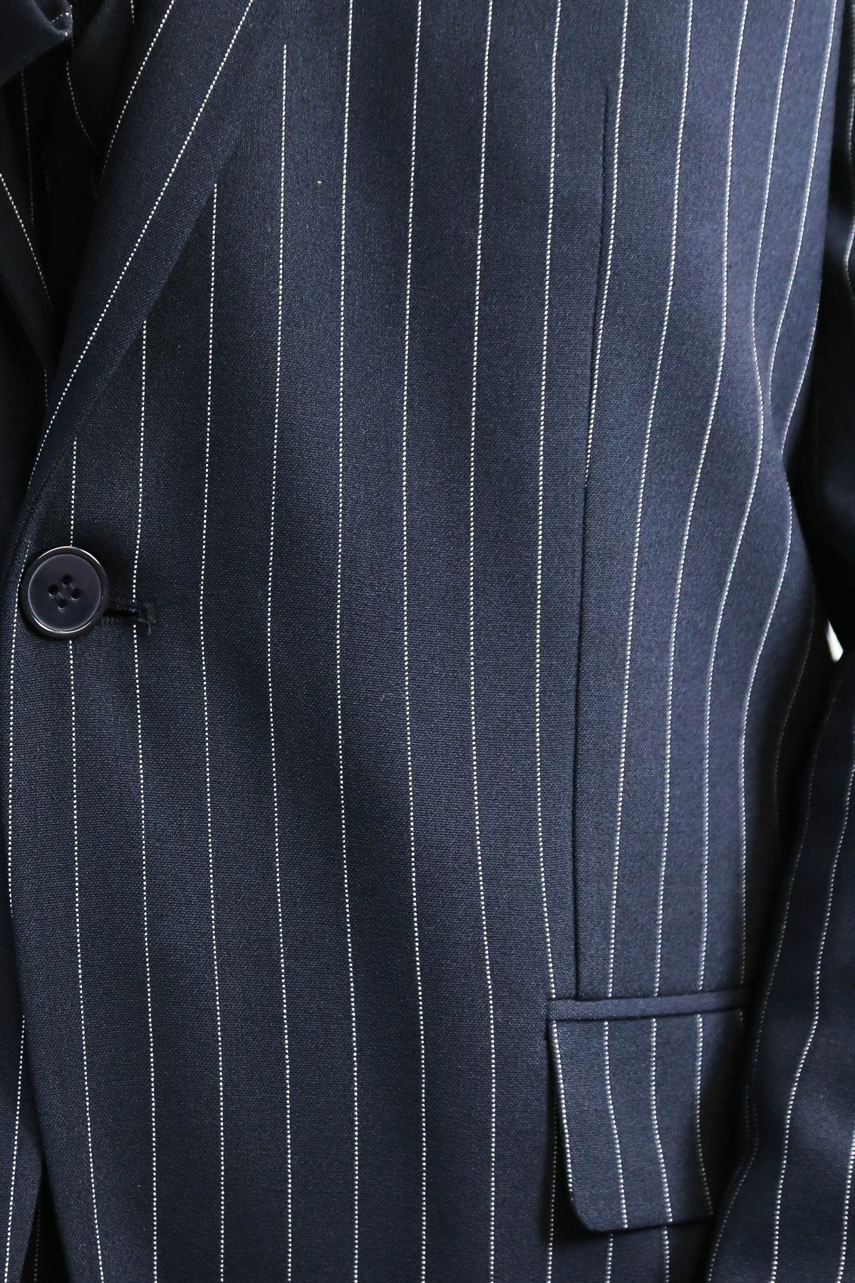 Striped Single Button with Vested Navy Blue Men’s Suit - Wessi