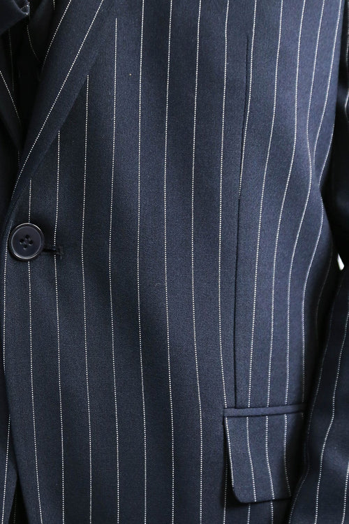 Striped Single Button with Vested Navy Blue Men’s Suit - Wessi