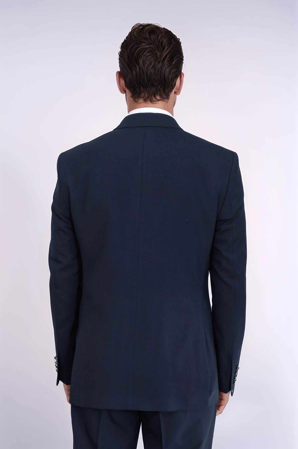 Slim Fit Double-Breasted Navy Men’s Suit with Silver-Tone Metal Buttons – Wessi