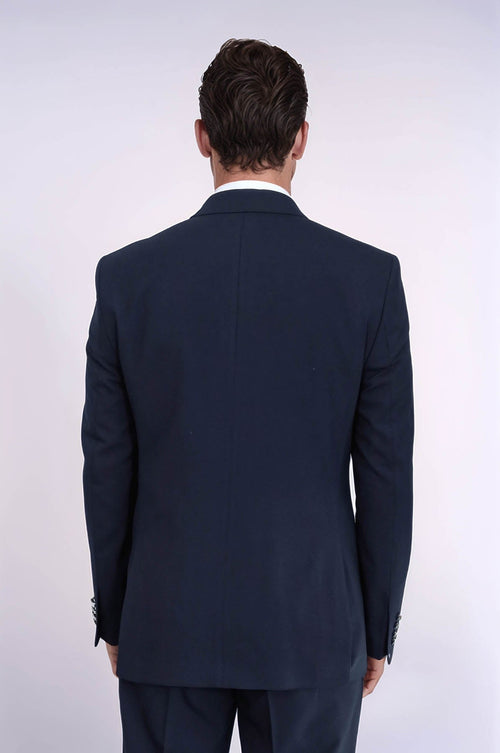 Slim Fit Double-Breasted Navy Men’s Suit with Silver-Tone Metal Buttons – Wessi
