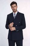 Slim Fit Double-Breasted Navy Men’s Suit with Silver-Tone Metal Buttons – Wessi