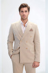 Pinstripe Double Breasted Men’s Cream Suit with Silver Button Details - Wessi