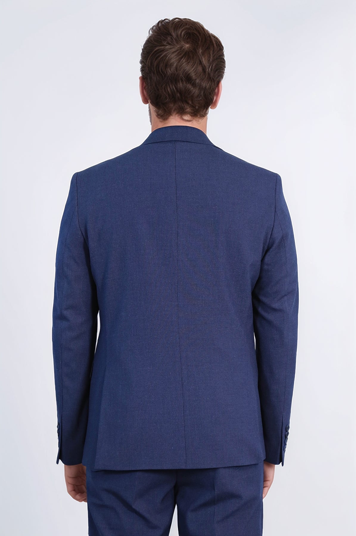 Navy Blue Slim Fit Two-Button Linen Men’s Suit - Wessi