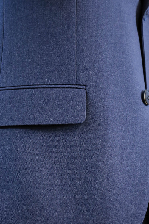 Navy Blue Slim Fit Two-Button Linen Men’s Suit - Wessi