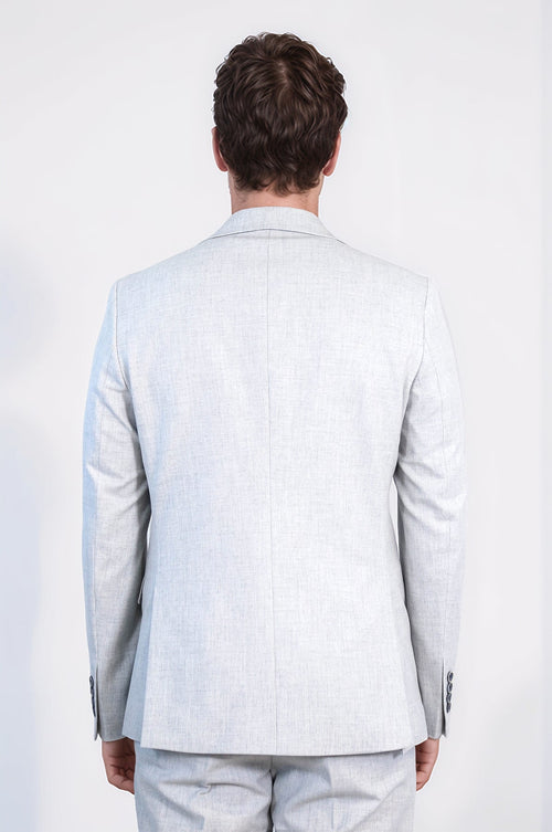 Light Blue Slim Fit Two-Button Linen Men's Suit - Wessi
