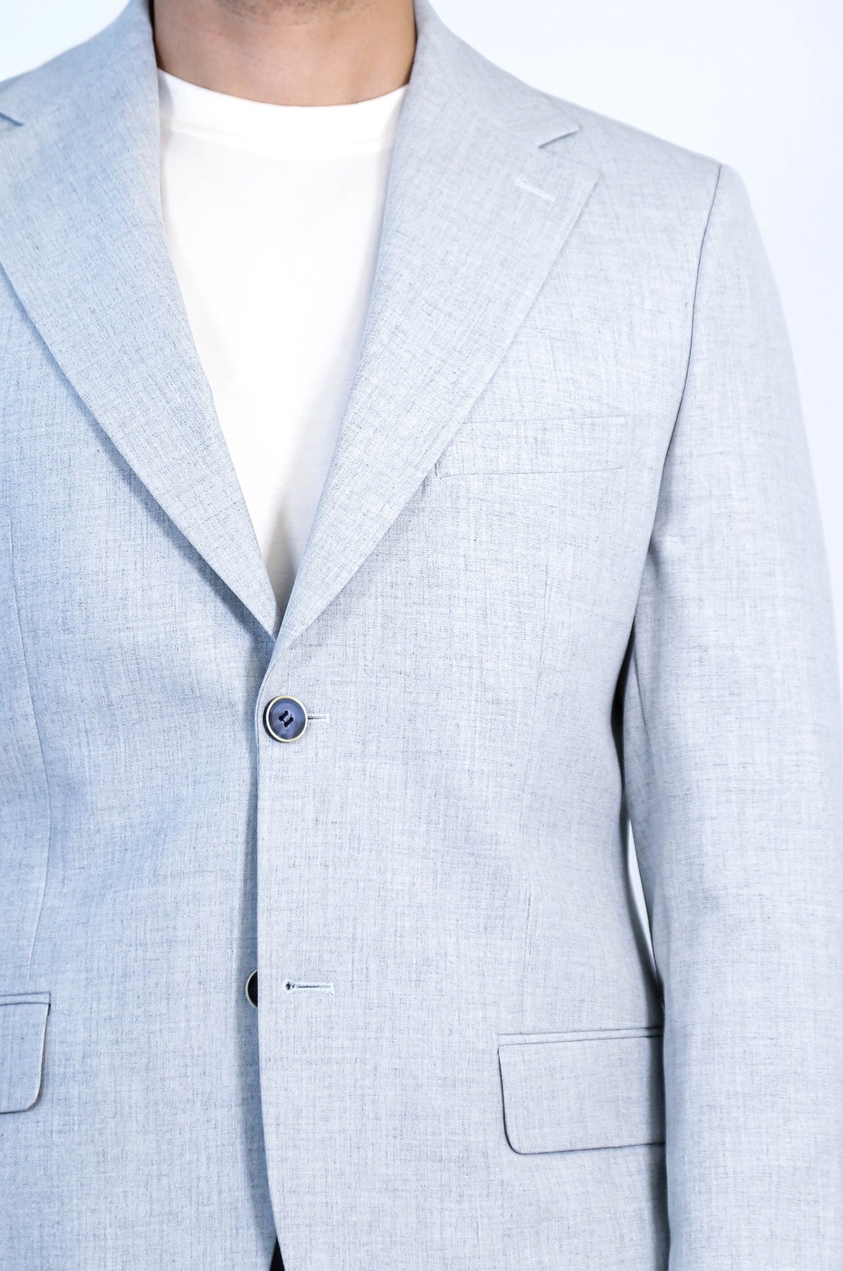 Light Blue Slim Fit Two-Button Linen Men's Suit - Wessi