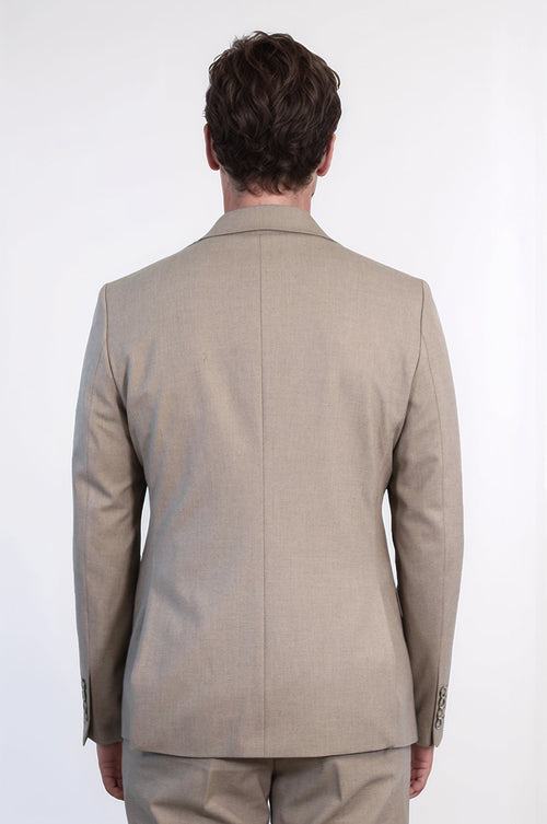 Taupe Slim Fit Two-Button Linen Men’s Suit - Wessi