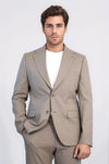 Taupe Slim Fit Two-Button Linen Men’s Suit - Wessi
