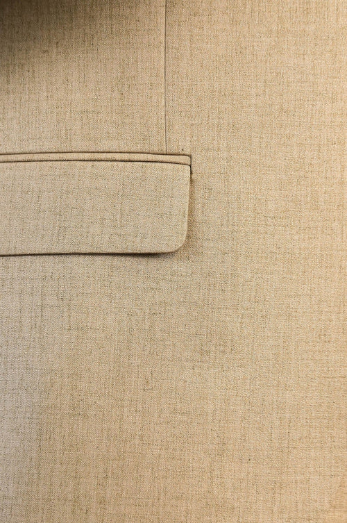 Sand Beige Slim Fit Two-Button Linen Men’s Suit - Wessi
