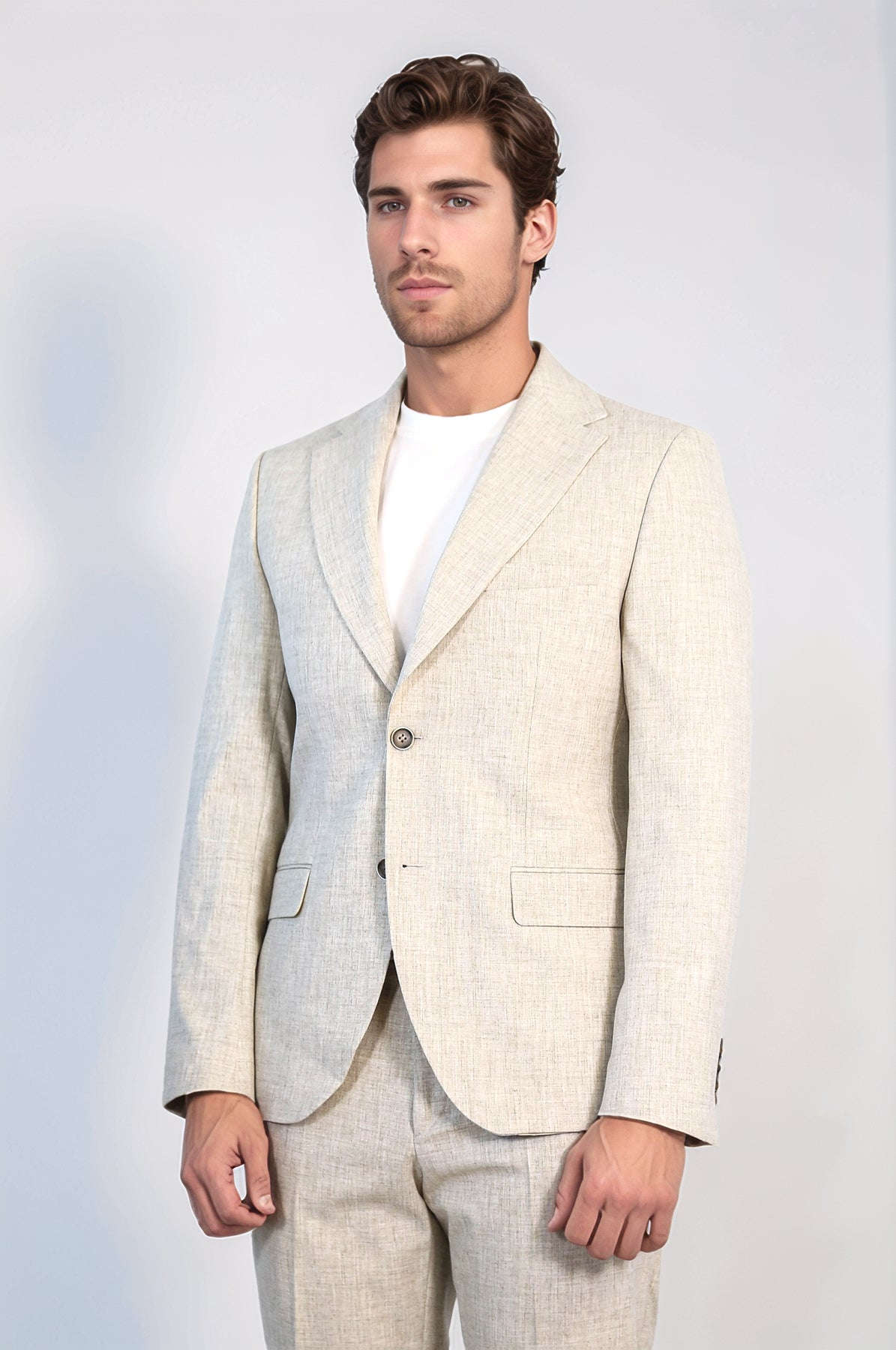 Stone Slim Fit Two-Button Linen Men’s Suit - Wessi