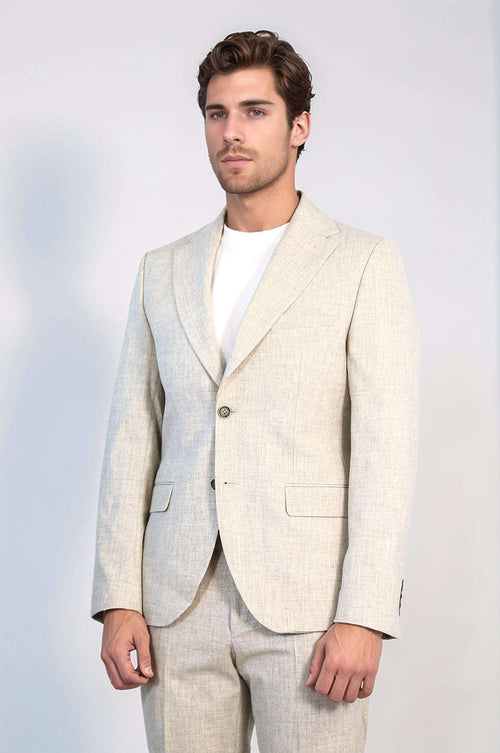 Stone Slim Fit Two-Button Linen Men’s Suit - Wessi