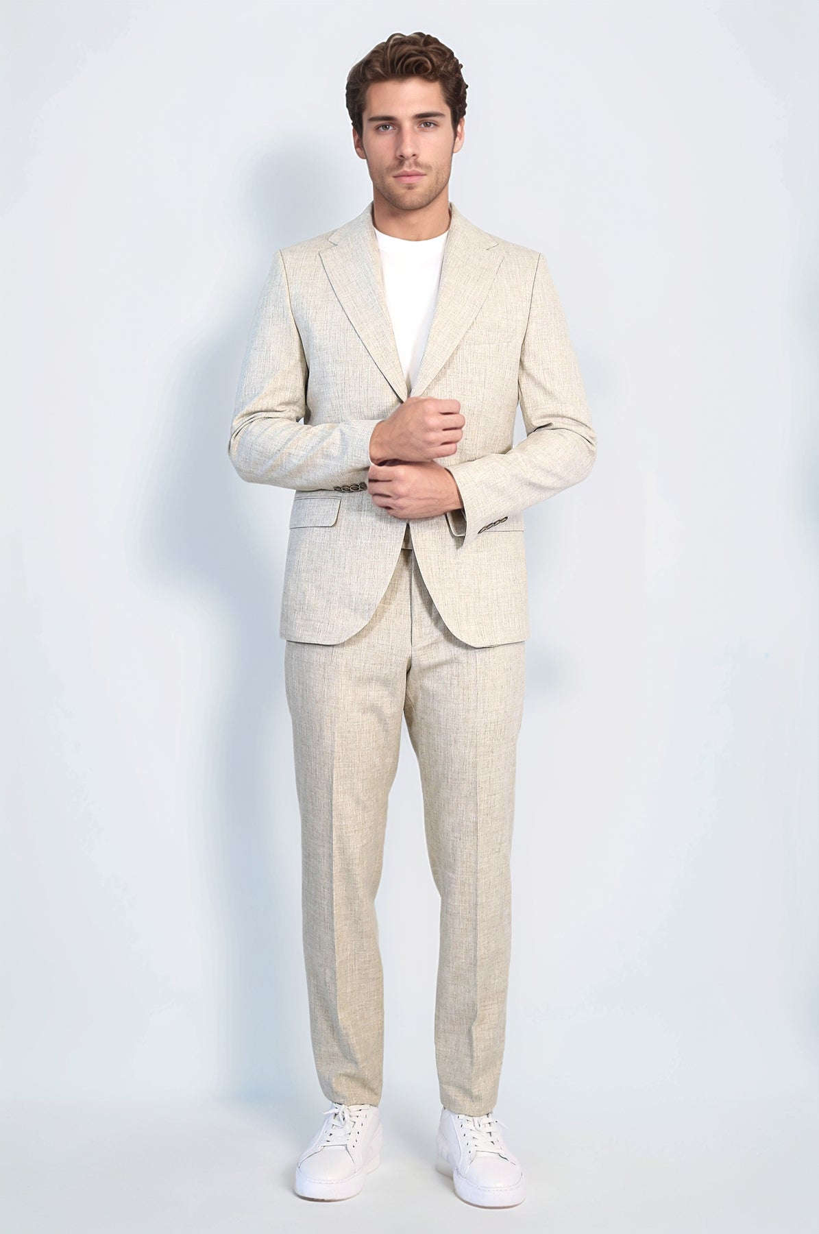 Stone Slim Fit Two-Button Linen Men’s Suit - Wessi