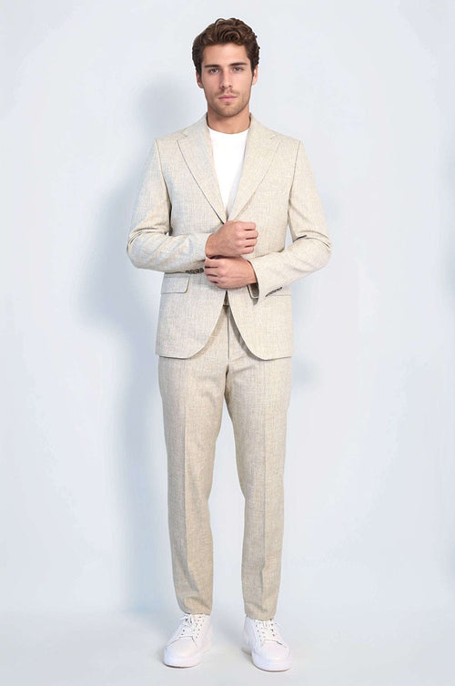Stone Slim Fit Two-Button Linen Men’s Suit - Wessi
