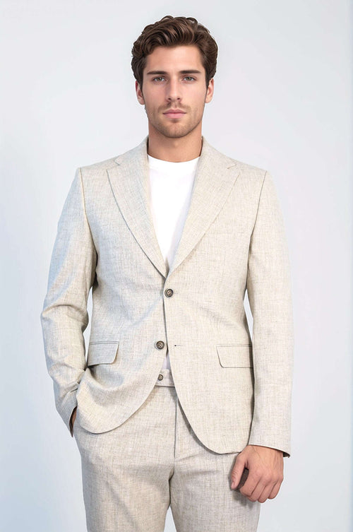 Stone Slim Fit Two-Button Linen Men’s Suit - Wessi