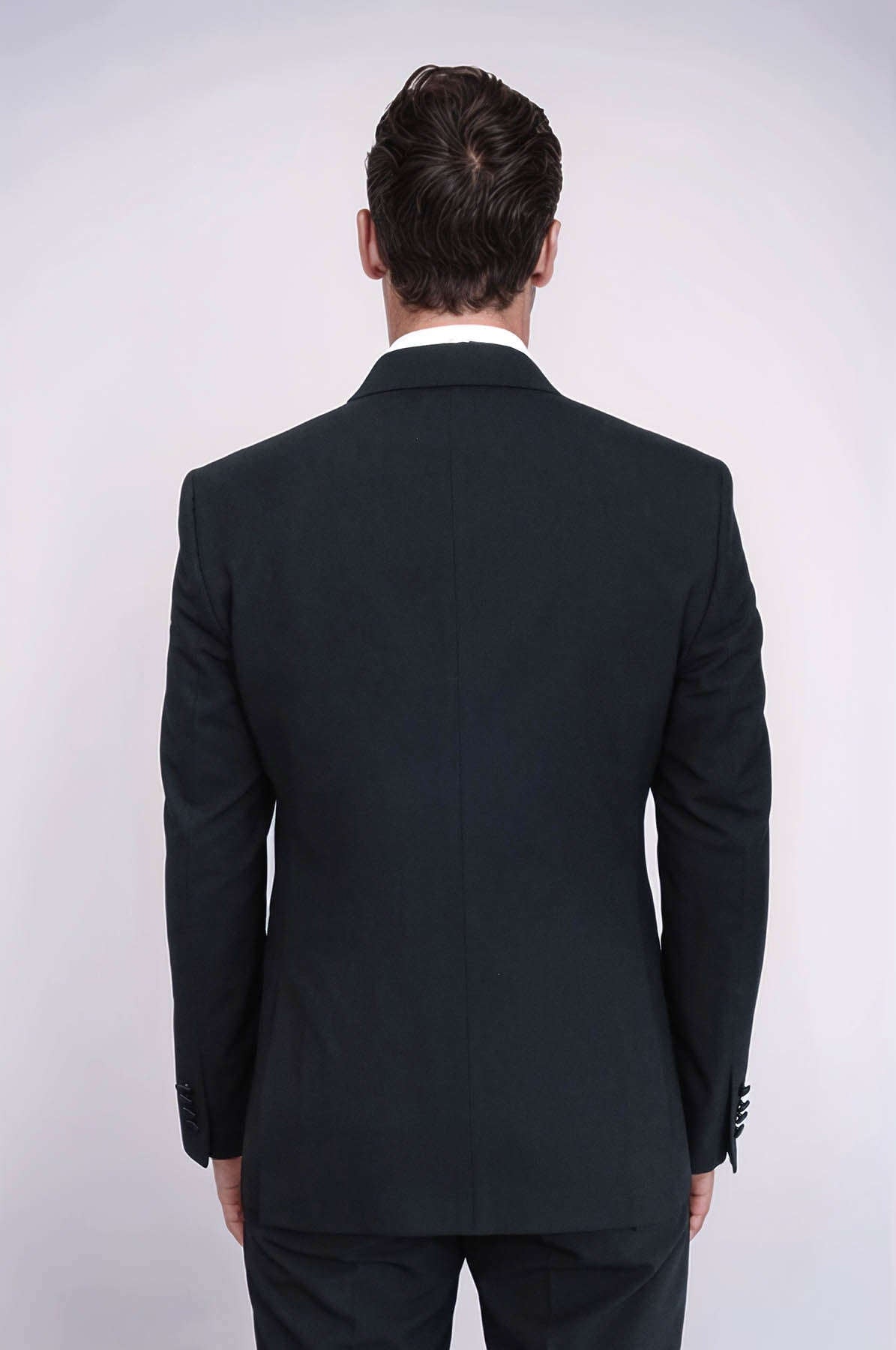 Slim Fit Double-Breasted Black Tuxedo Suit with Satin Lapel – Wessi