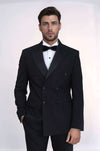 Slim Fit Double-Breasted Black Tuxedo Suit with Satin Lapel – Wessi