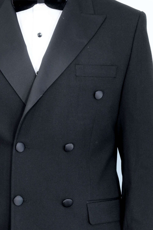 Slim Fit Double-Breasted Black Tuxedo Suit with Satin Lapel – Wessi