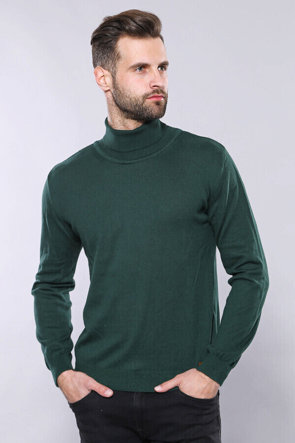 Turtleneck Green Men Sweater - Wessi
