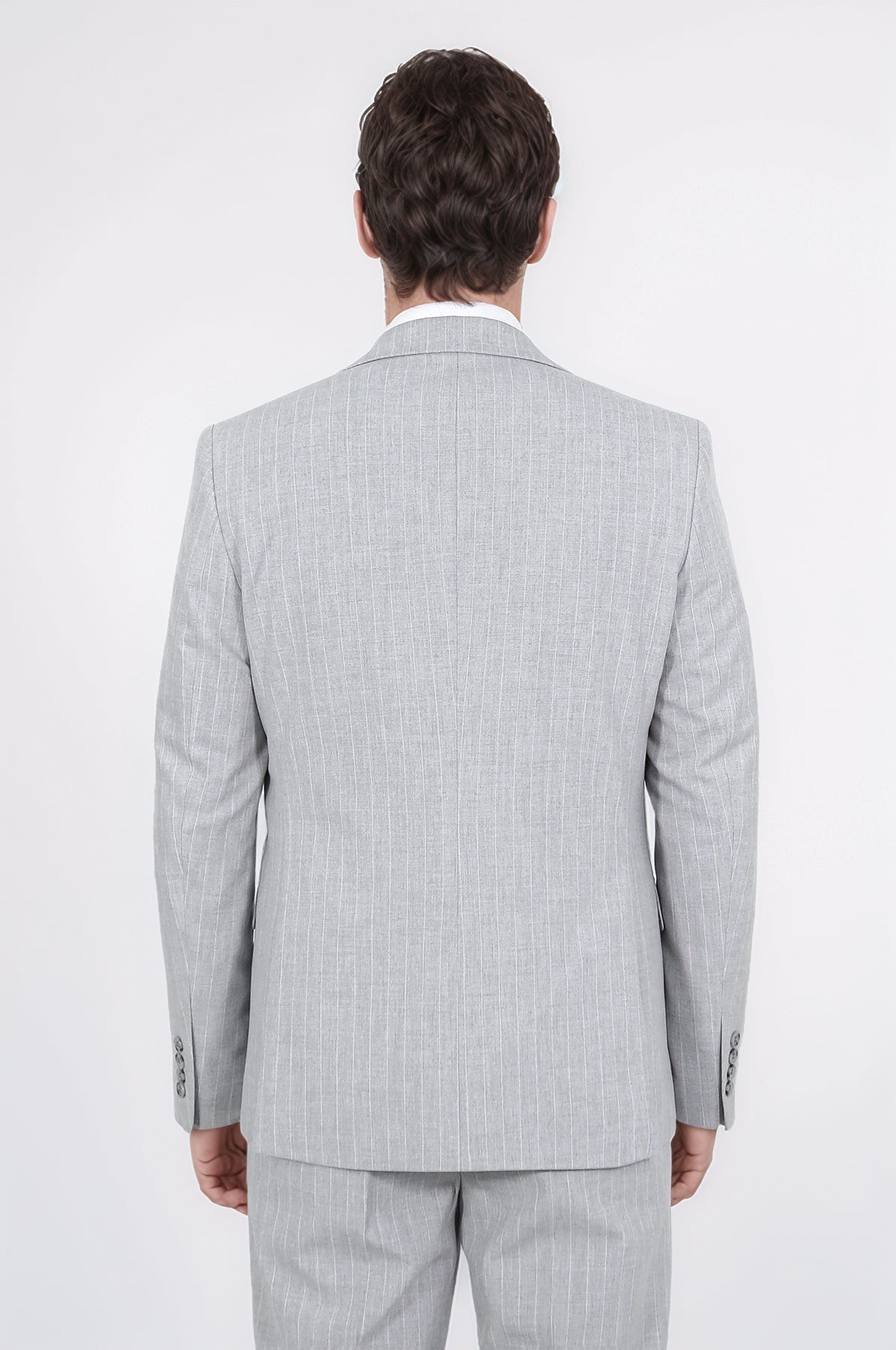 Pinstripe Single Button Vested Light Grey Men's Suit – Wessi
