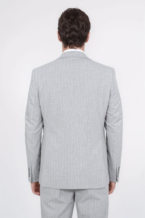 Pinstripe Single Button Vested Light Grey Men's Suit – Wessi