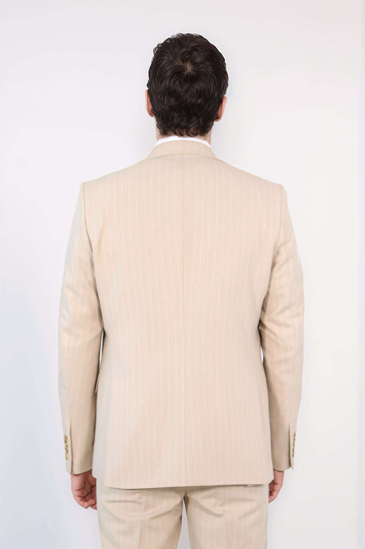 Pinstripe Single Button Vested Cream Men's Suit – Wessi