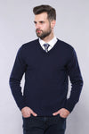 V Neck Dark Blue Knitwear | Wessi