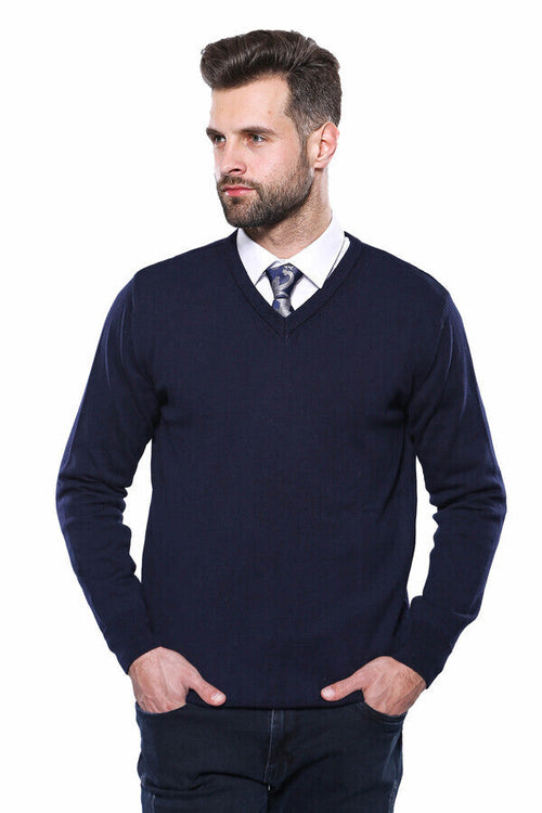 V Neck Dark Blue Knitwear | Wessi