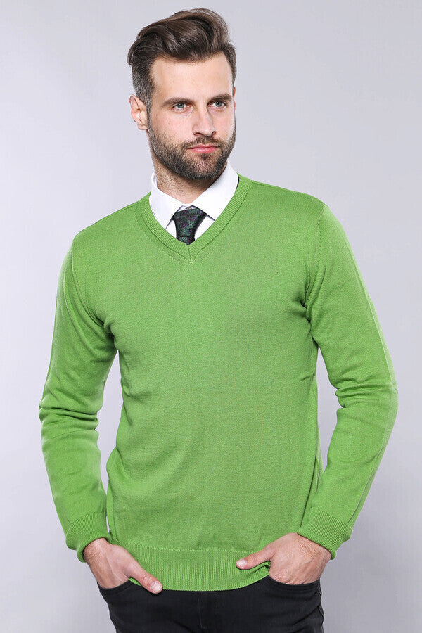 V Neck Dark Green Sweater | Wessi