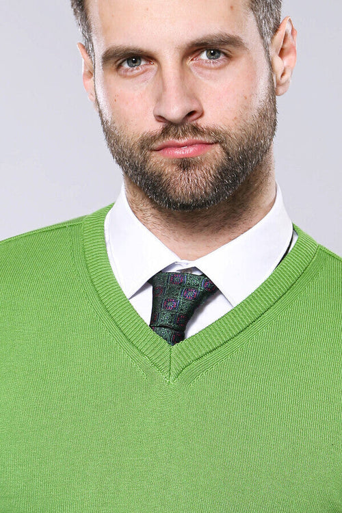 V Neck Dark Green Sweater | Wessi