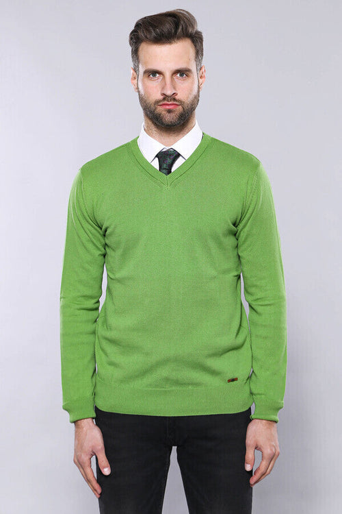 V Neck Dark Green Sweater | Wessi