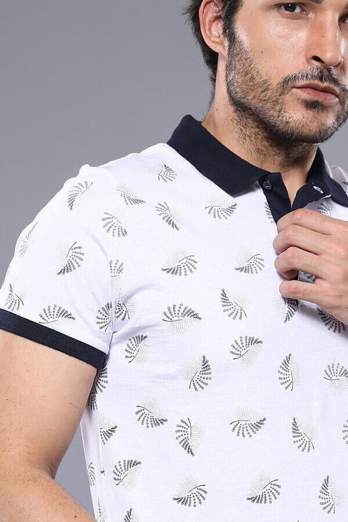 White Printed Polo Men's T-Shirt | Wessi