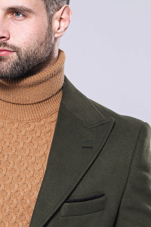 Wide Lapel Green Men Peacoat - Wessi