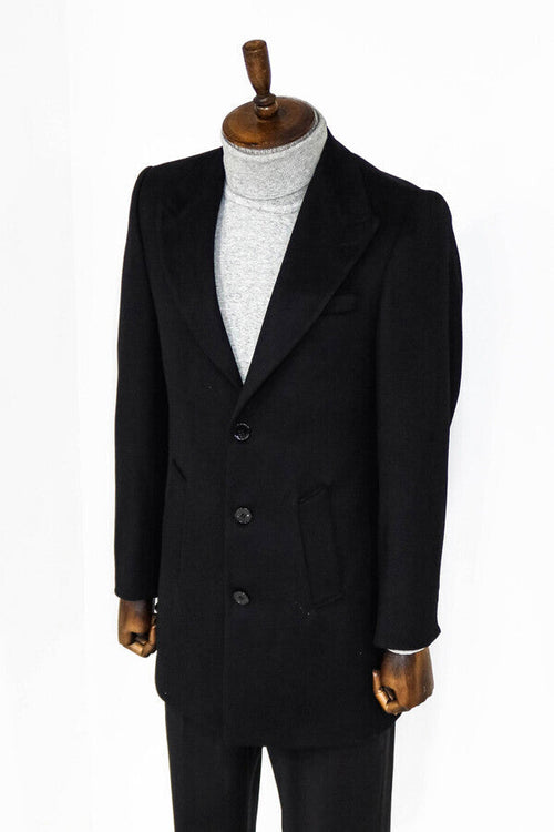 Wide Lapel Wool Black Men Coat - Wessi
