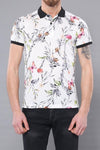 Polo Neck Floral Pattern Yellow T-Shirt - Wessi