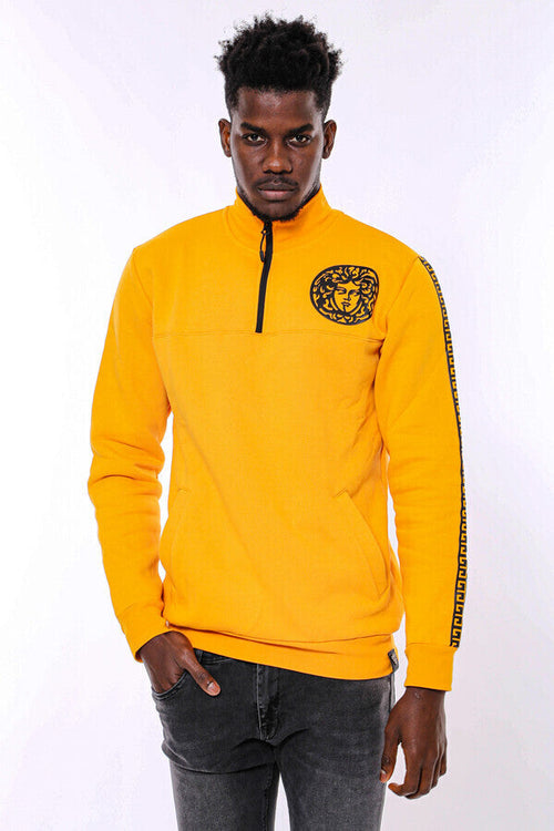 Yellow Mandarin Collar Patterned Sweatshirt - Wessi